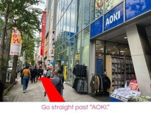 Go straight past “AOKI.”